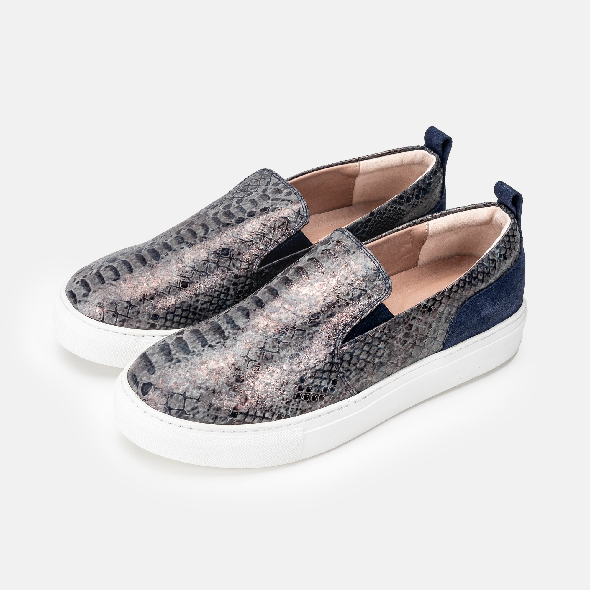 Volzak 072 Navy Blue Snake Leather Sneakers