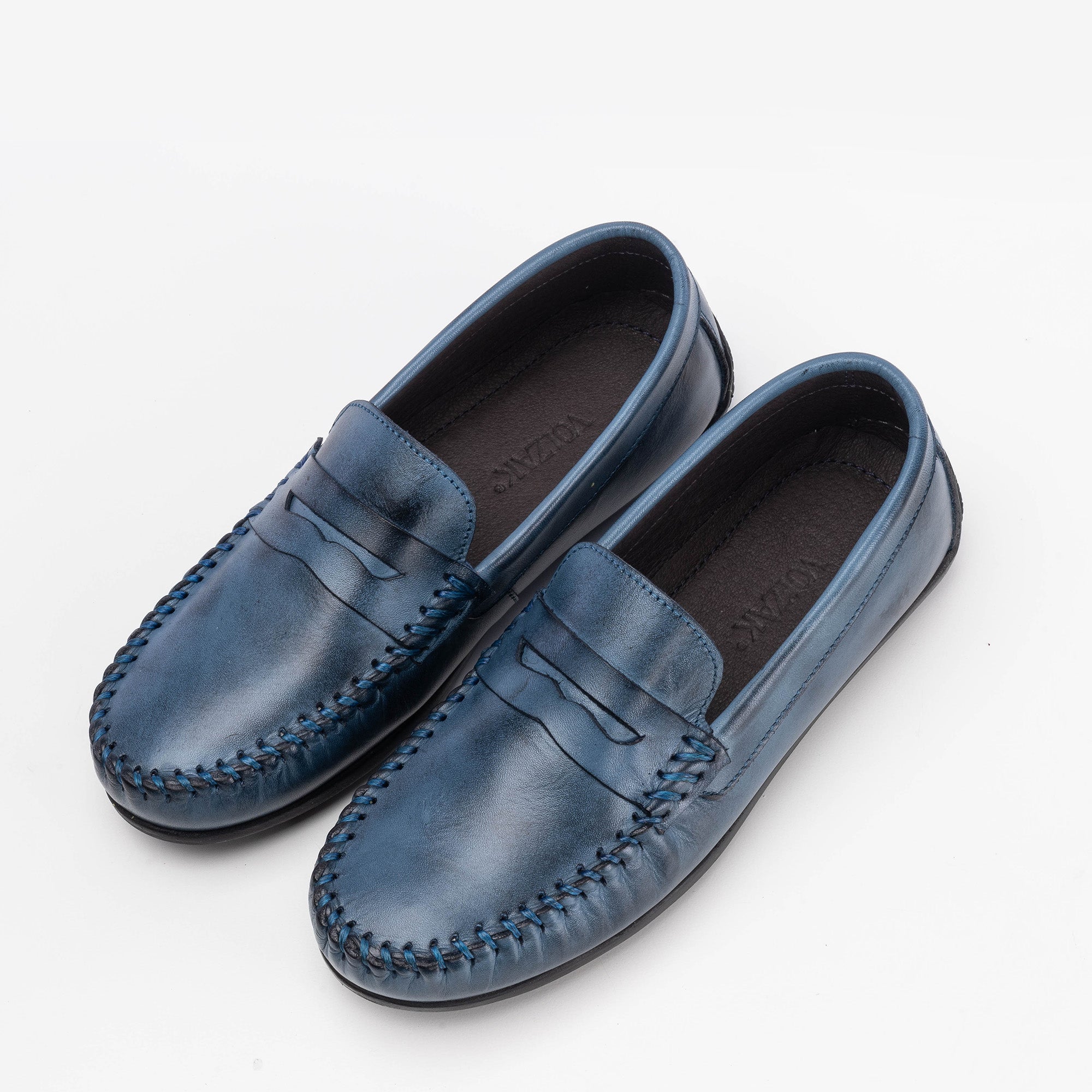 Volzak 01 Mocassin enfant en cuir Bleu claire