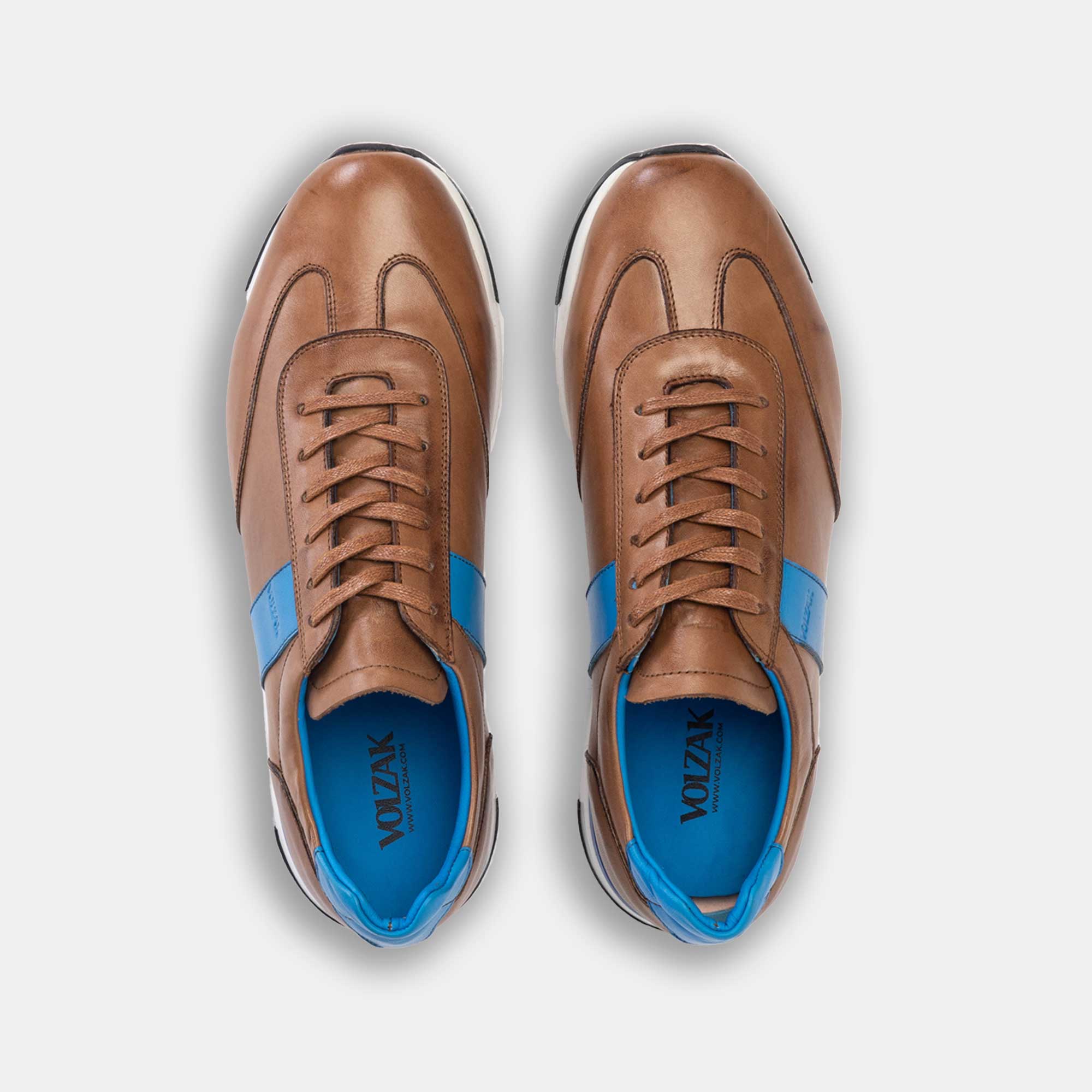 Volzak 6048 Basket en cuir Camel Bleu