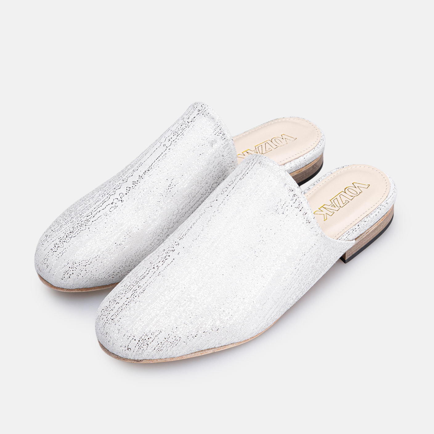 Volzak 3111 Mule en cuir blanc argenté Édition limitée