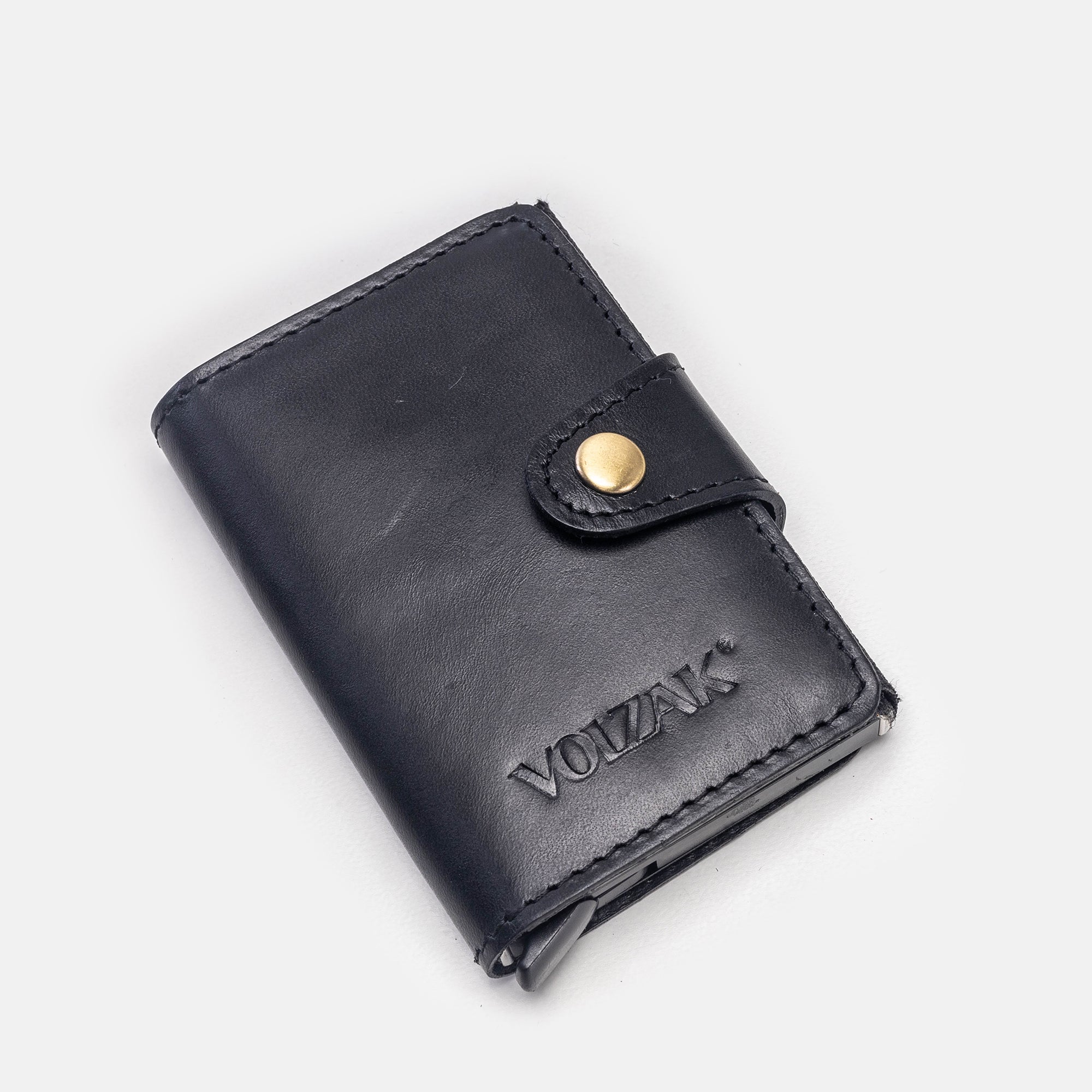 Volzak 080 Porte carte En Cuir Noir Lisse